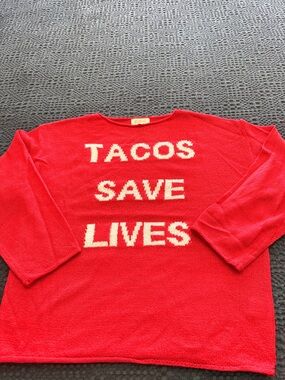 Red 'TACOS SAVE LIVES' Graphic Pullover Sweater Sz Small Fiesta